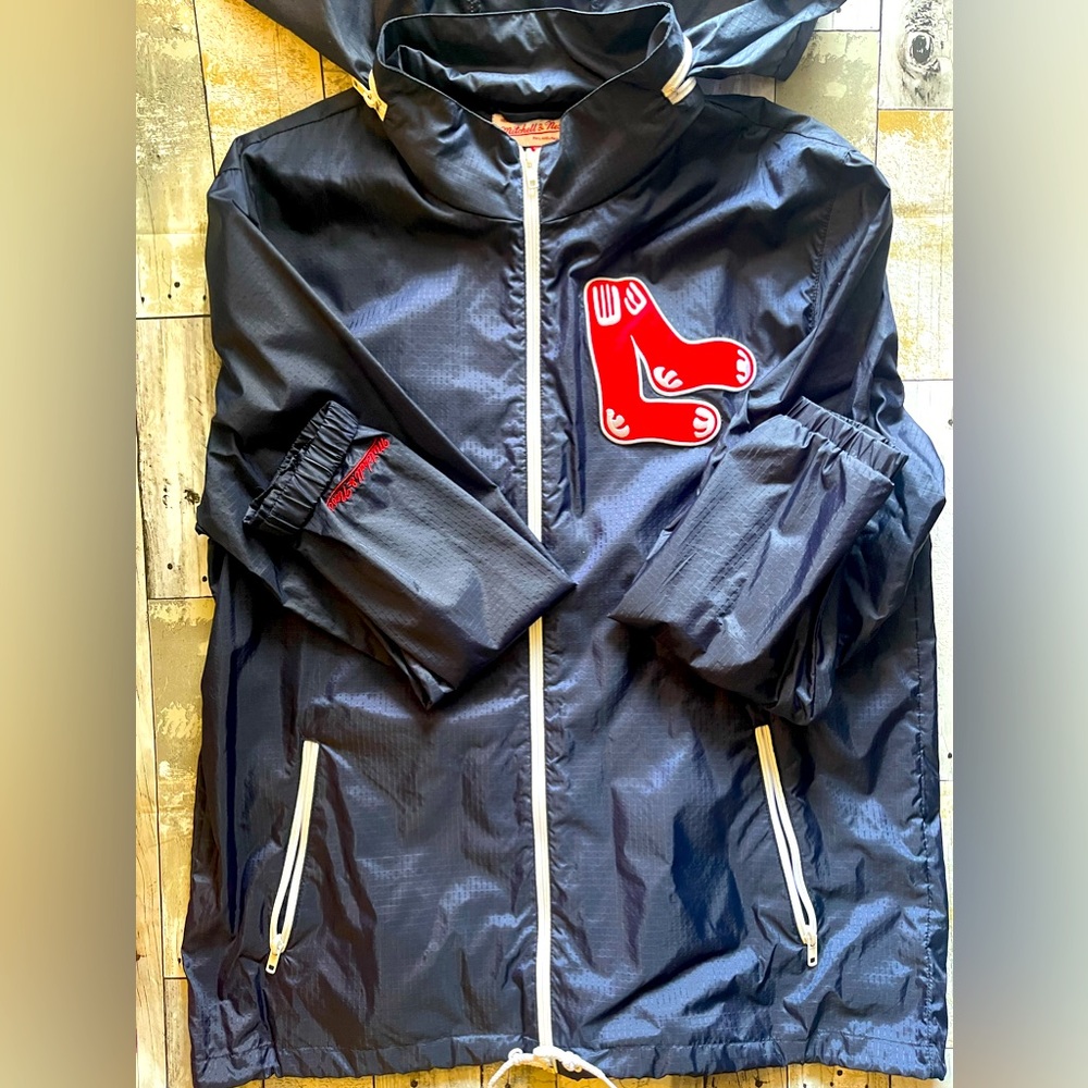 Mitchell & Ness Navy Boston Red Sox Raincoat With Removable Hood Size XL Men’s